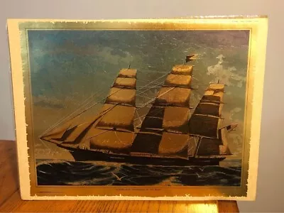 Vintage 12x16 Foil Art Print Nautical Coastal Decor Clipper Sailing Ship • $13.99