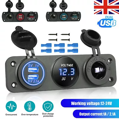 Dual USB Port Marine Boat Car RV Voltmeter+12V Socket+3 Hole Panel Switch Kit UK • £9.99