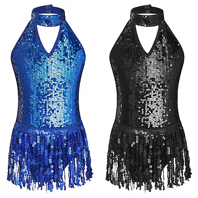 Kid Girls Sequins Tassel Fringe Dress Latin Jazz Salsa Samba Rumba Dance Costume • £15.26