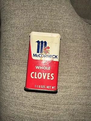 McCormick Spice Tin Whole Cloves Red White 1.12 Oz Baltimore MD Vintage 1977 • $8