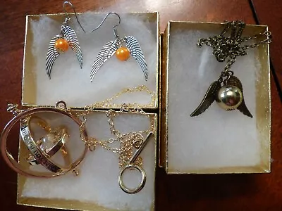 Harry Potter Time Turner+Golden Snitch Wing Earrings+Snitch Wing Necklace • $20.49