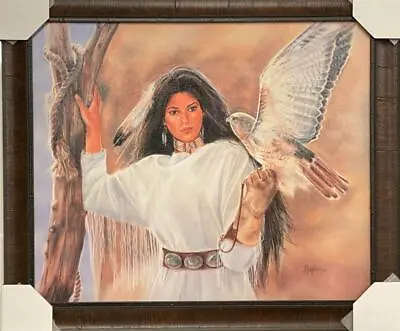 Maija Free Spirit Hawk And Native American Girl Framed 28 X 24 • $139.95