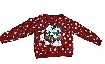 EUC Mickey Minnie Mouse Christmas Snowflake Red Sweater Pullover Crewneck XXL • $19.99