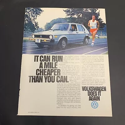 1979 VW Volkswagen Rabbit Diesel Print Ad It Can Run A Mile Cheaper Than You Can • $7.34