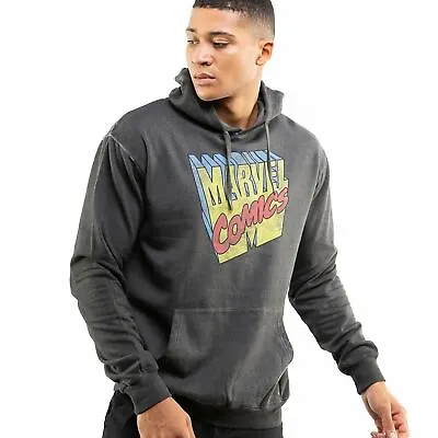 Official Marvel Mens Retro 3D Logo Acid Wash Hoodie Black S - XXL • £24.99