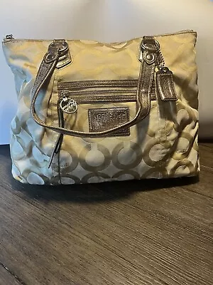 Coach Poppy Large Tote K1020-16299 Handbag Leather/canvas Gold • $38.24