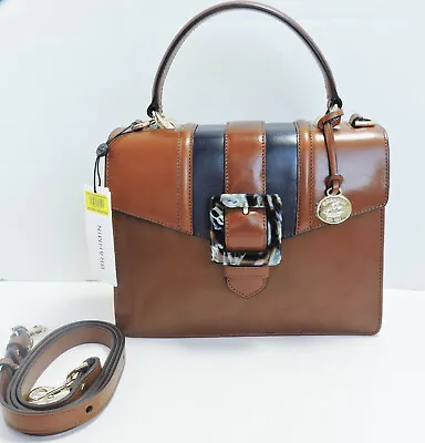 Brahmin Mini Francine Whiskey Portico Brown Blue Smooth Leather Satchel NWT  • $324.99