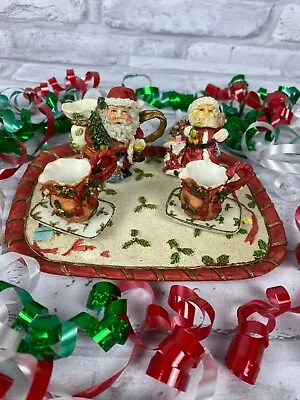 Miniature Resin Tea Set Christmas Santa Holly Collectible Decor • $13.60