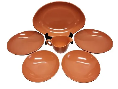 Oneida Deluxe 6pc Melamine Dinnerware Orange Reusable Serving Bowl Salad Bowls • £13.97