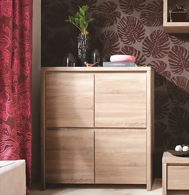 Sideboard Cabinet Dresser 4 Door Square Compact Small Sonoma Oak Effect Kaspian • £214.95