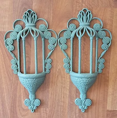 Wall Pocket MCM Set Of 2 Vintage Burwood Hanging Tapers Sage Green • $25