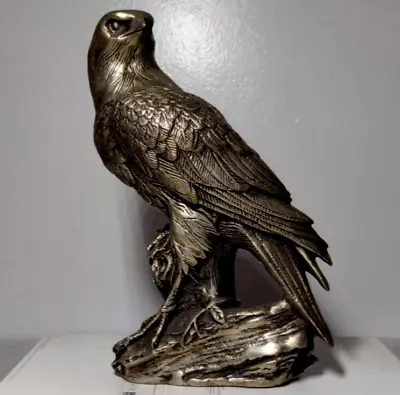 Silver Tone Heavy Metal Detailed Fengshui Power Eagle Hawk Bird Statue Sculpture • $132