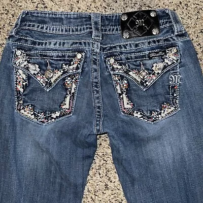 Miss Me Bedazzled Flap Pocket Bling Signature Boot Jeans Size 25x32.5 • $19.99