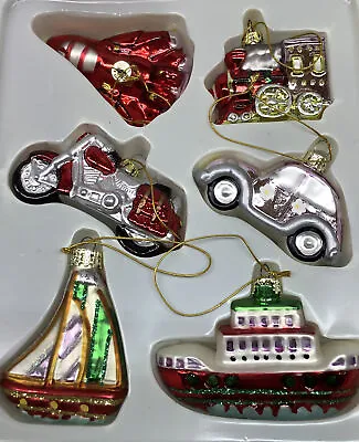 Vtg Holiday Living  Glass  Christmas Ornaments Car Boat Motorcycle Train • $12.50