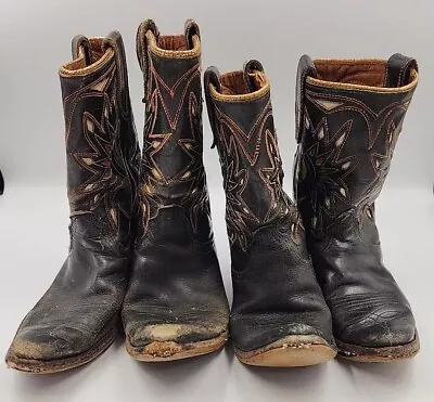 Vintage Acme Childrens Western Boots 2 Pair Inlay Bigger Pair 12D • $184.59