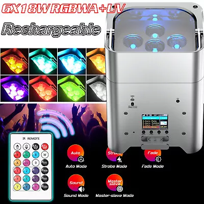 RGBWA+UV LED PAR Light Rechargeable Battery DJ Light Wireless APP DMX Control • $109.99