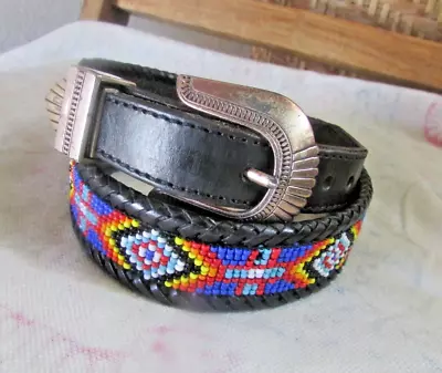 Vintage Brighton 30 Black Leather Belt W Multi Beads • $9.99