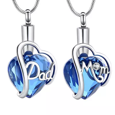 Crystal Heart Cremation Jewelry For Ashes Urn Necklace Locket For Dad/ Mom Ashe • $13.39