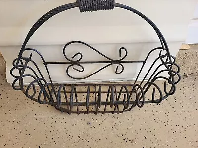 Antique  French Thick Wire Basket Flower Farm House Garden Primitive Rust Patina • $61