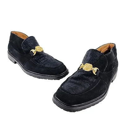 Men's Size 11 US - MEZLAN Loafers Slip On Shoes Black W/ Gold Lion Ornament • $99.35