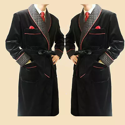 Mens Jacket Men Smoking Jacket Black Velvet Smoking Burgundy Robes Party Jacket • $58.16