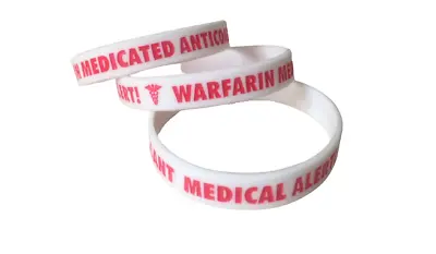 1 X Warfarin Anticoagulant Medical Alert Silicone Wrist Band Bracelet UK SELLER • £2.99