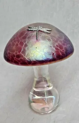 £33 • Buy Heron Glass Extra Large Cranberry Red Mushroom With Pewter Dragonfly 14 Cm - Box
