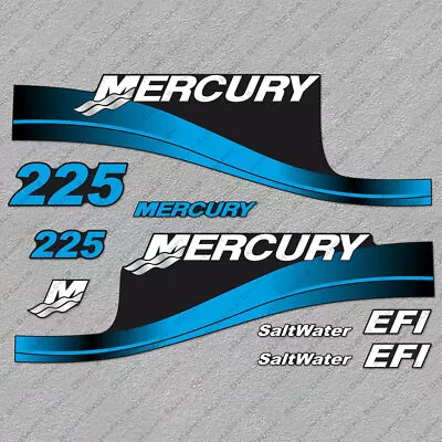 Mercury 225hp EFI SaltWater Outboard Engine Decals BLUE Sticker Set • $55.79