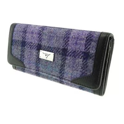 Harris Tweed 'Bute' Long Purse In  Bold Purple Check LB2000 - Col 89 • £20