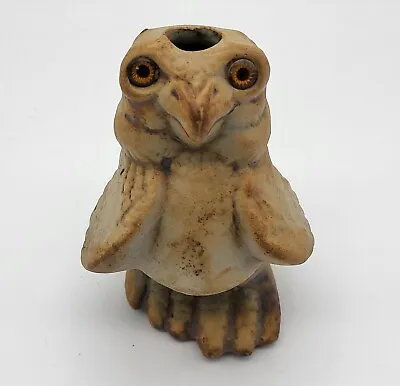 Vintage Pottery Owl Signed F E H Glass Eyes Candle Holder 5.25 In Tall • $16