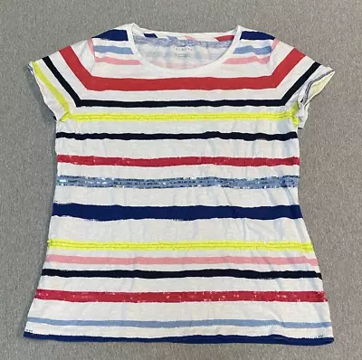 Talbots Shirt Women's Large Petite Sequin Striped Cotton Tee LP Short Sleeves • $14.88