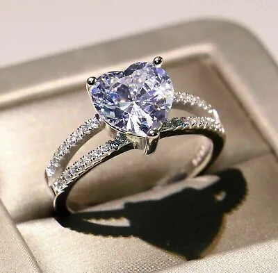 2.10 Ct Heart Cut Moissanite Solitaire Engagement Ring In 14K White Gold Plated • $117.59