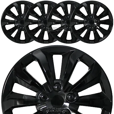 $54.99 • Buy 14  Set Of 4 Black Wheel Covers Snap On Full Hub Caps Fit R14 Tire & Steel Rim