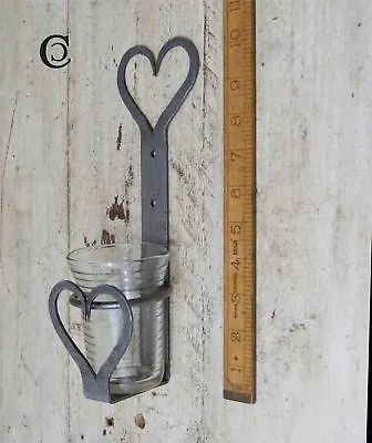 Heart Design Rustic Iron Wall Mounted Candle & Tealight Holder • £20.99
