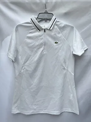 £24.99 • Buy Lacoste Womens Golf Zip Neck Short Sleeved White Polo Shirt 38 - UK 10 P2P 19 