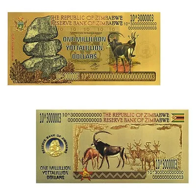 Zimbabwe 1 Million Yottalillion Dollars Gold Foil Banknote Reserve Bank • £2.59