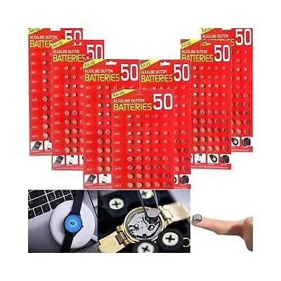 50 X ASSORTED Watch Cell Batteries AG1 AG3 AG4 AG10 AG12 AG13 For Toys Watches • £20.99