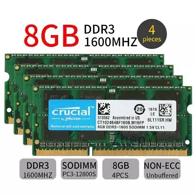 32GB 4x 8GB DDR3 SODIMM RAM For Apple IMac  Core I5  3.6 3.8 27-Inch (Late 2013) • $39.99