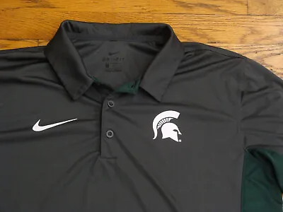 Michigan State Spartans Nike Dri Fit Gray Short Sleeve Sport Polo Shirt Size L • $17.95