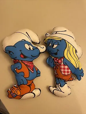 Smurf And Smurfette Vintage Plush Pillow Peyo Western Cowboy 80’s Sepp • $16.50