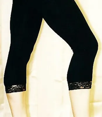 New 3/4 Black Under Knee Lace Trimmed Legging Size Uk 10 (s) • £4.99