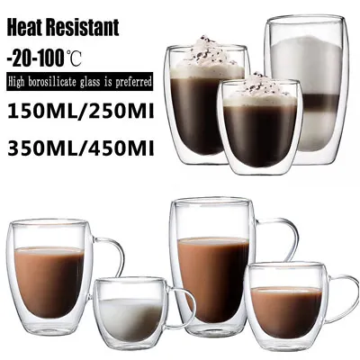 Double Wall Insulated Glasses Thermal Coffee Glass Mug Tea Cup 150/250/350/450ml • £5.95