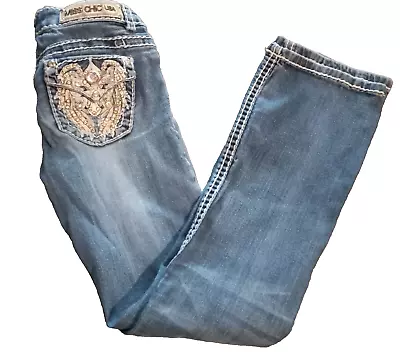 Miss Chic USA  Size 3 Embellished Rhinestone Bootcut Stretch Jeans Thick Stitch • $14.95