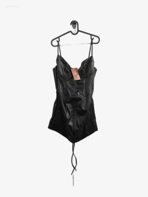 £15.43 • Buy Halo Evangeline Leather Corset Scrunch Dress In Black Size 14