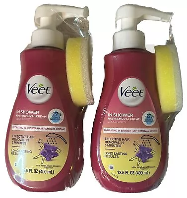 Veet In Shower Hair Removal Cream Legs & Body 13.5fl.oz./400ml LOT OF 2 Aloe NEW • $34.98