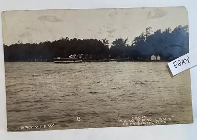 1909 Paw Paw Lake Michigan Bayview Steam Launch Gypsy Real Photo Rppc Postcard • $19.90