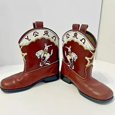Sears Childs Brown Leather Cowboy/Girl Kids Vintage Boots SZ 1  Rare 1950's-70's • $152.99