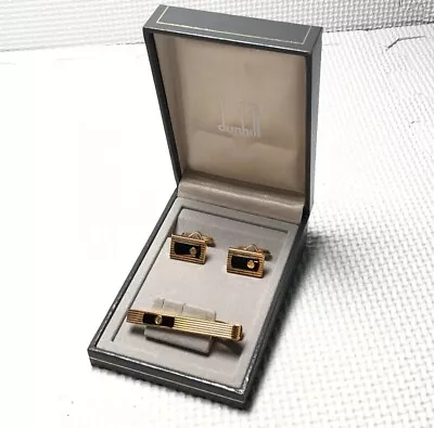 Alfred DUNHILL London CUFFLINKS And TIE-BAR In Original Box 18k Gold Plated. • $34