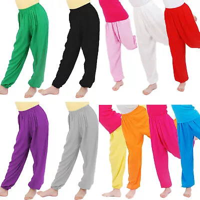 Kids Girls Baggy Harem Pants Boys Sports Yoga Dance Joggers Bottoms Trousers • £8.74