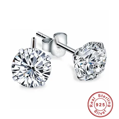 £4.55 • Buy Fine Jewelry Round Silver Stud 925 Diamond Earrings Sterling Crystal